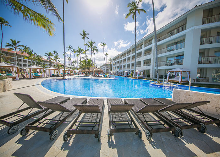 Hammocks facing the resort’s large pool Majestic Mirage Punta Cana