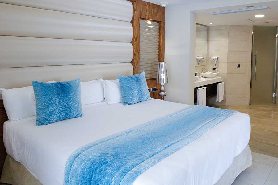 Habitación amplia con gran cama y acceso directo al cuarto de baño