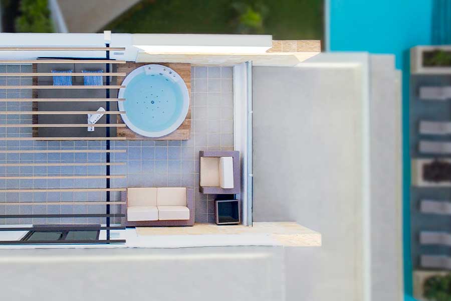 vista aerea terraza con jacuzzi  sky view suite rooftop